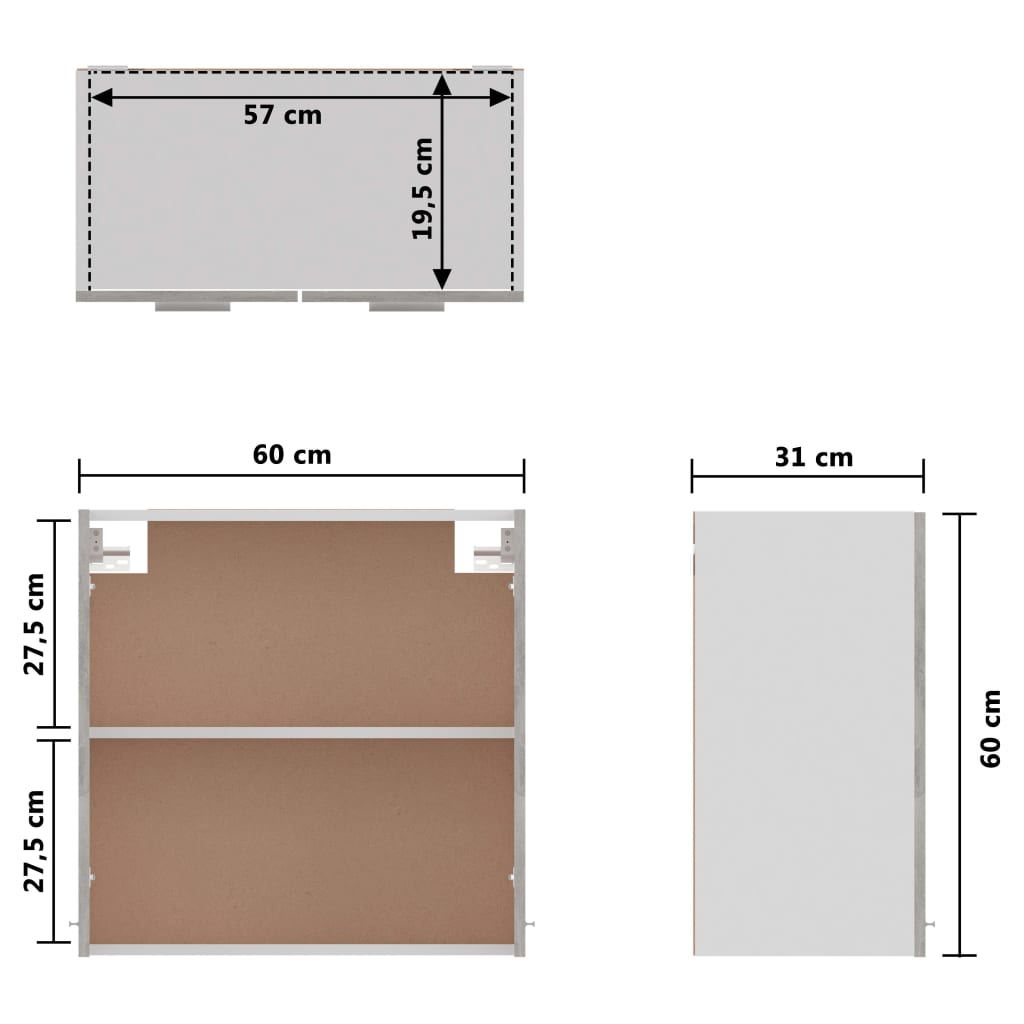 Hängeschrank Betongrau 60x31x60 cm Holzwerkstoff Stilecasa