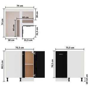 vidaXL Eckunterschrank Schwarz 75,5x75,5x80,5 cm Holzwerkstoff