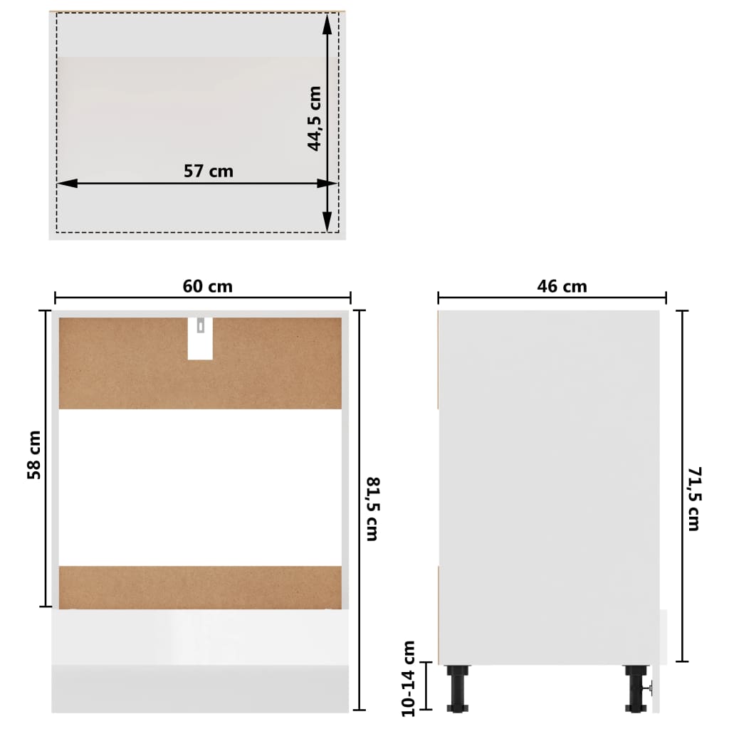 vidaXL Herdumbauschrank Hochglanz-Weiß 60x46x81,5 cm Holzwerkstoff