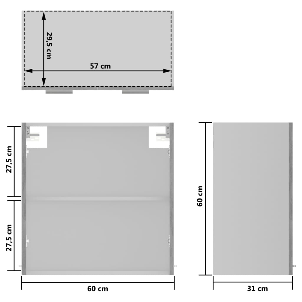 vidaXL Hängeglasschrank Betongrau 60x31x60 cm Holzwerkstoff