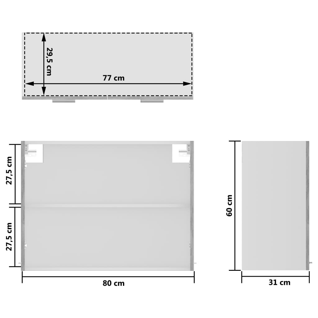 vidaXL Hängeglasschrank Betongrau 80x31x60 cm Holzwerkstoff