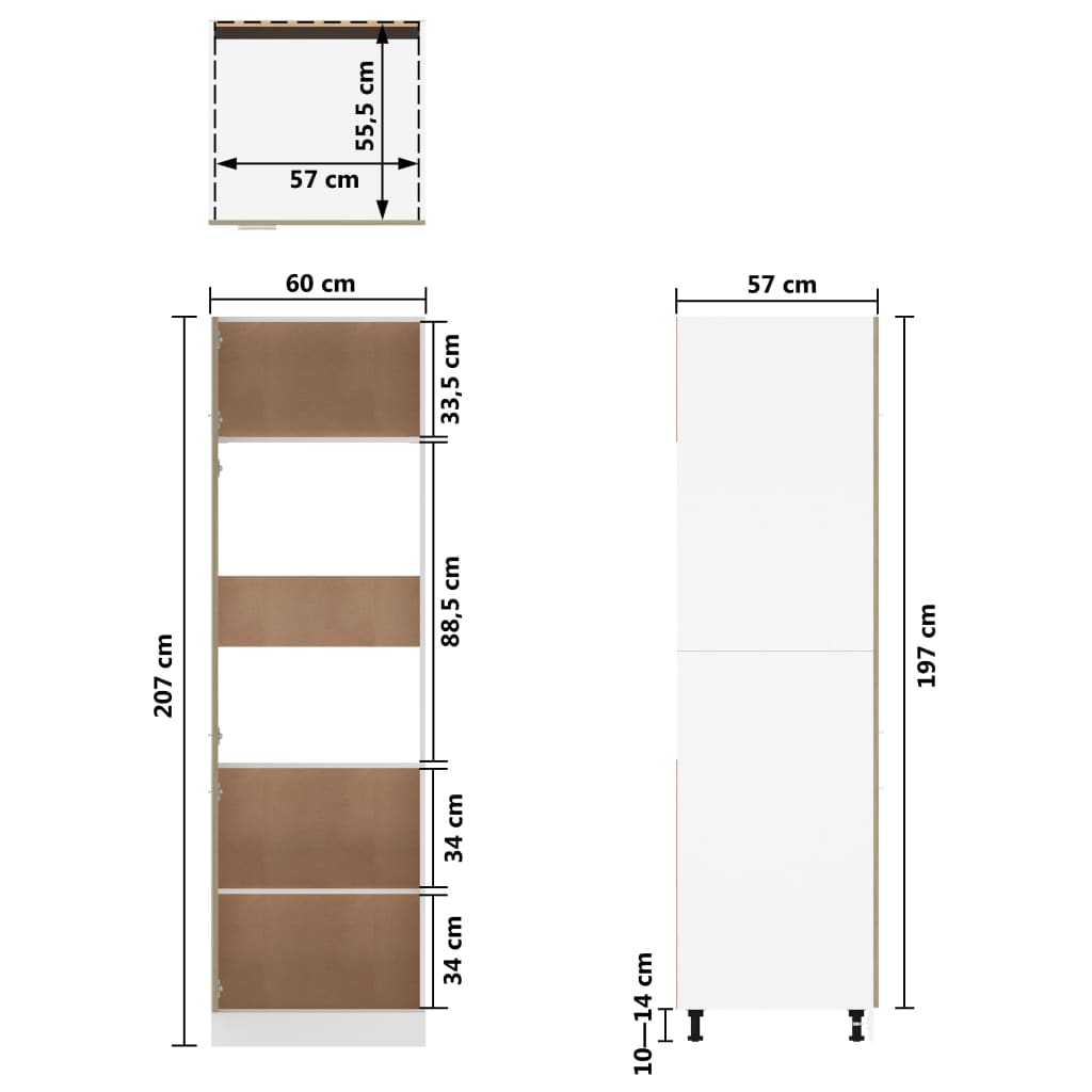 vidaXL Kühlumbauschrank Sonoma-Eiche 60x57x207 cm Holzwerkstoff