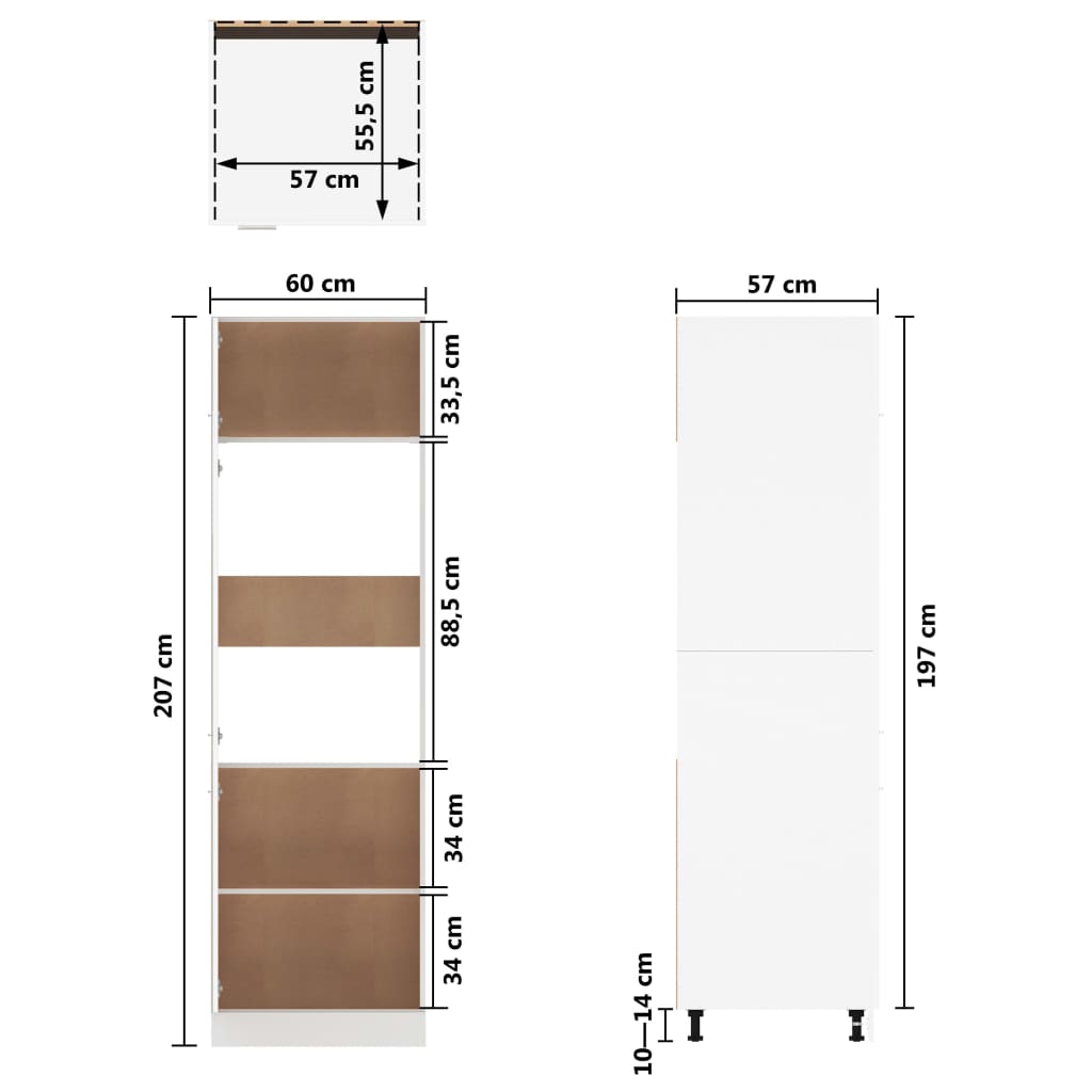 vidaXL Kühlumbauschrank Hochglanz-Weiß 60x57x207 cm Holzwerkstoff