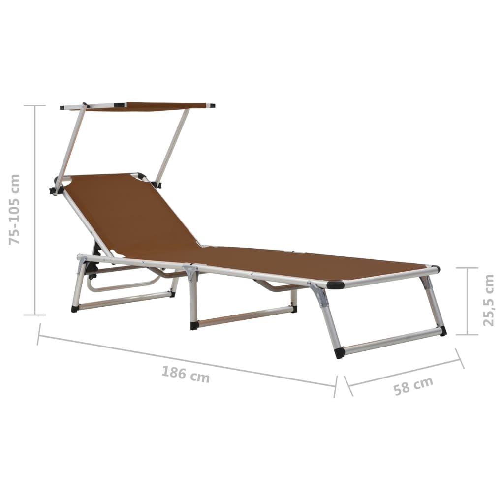 Klappbare Sonnenliegen mit Dach 2 Stk. Alu Textilene Braun Stilecasa