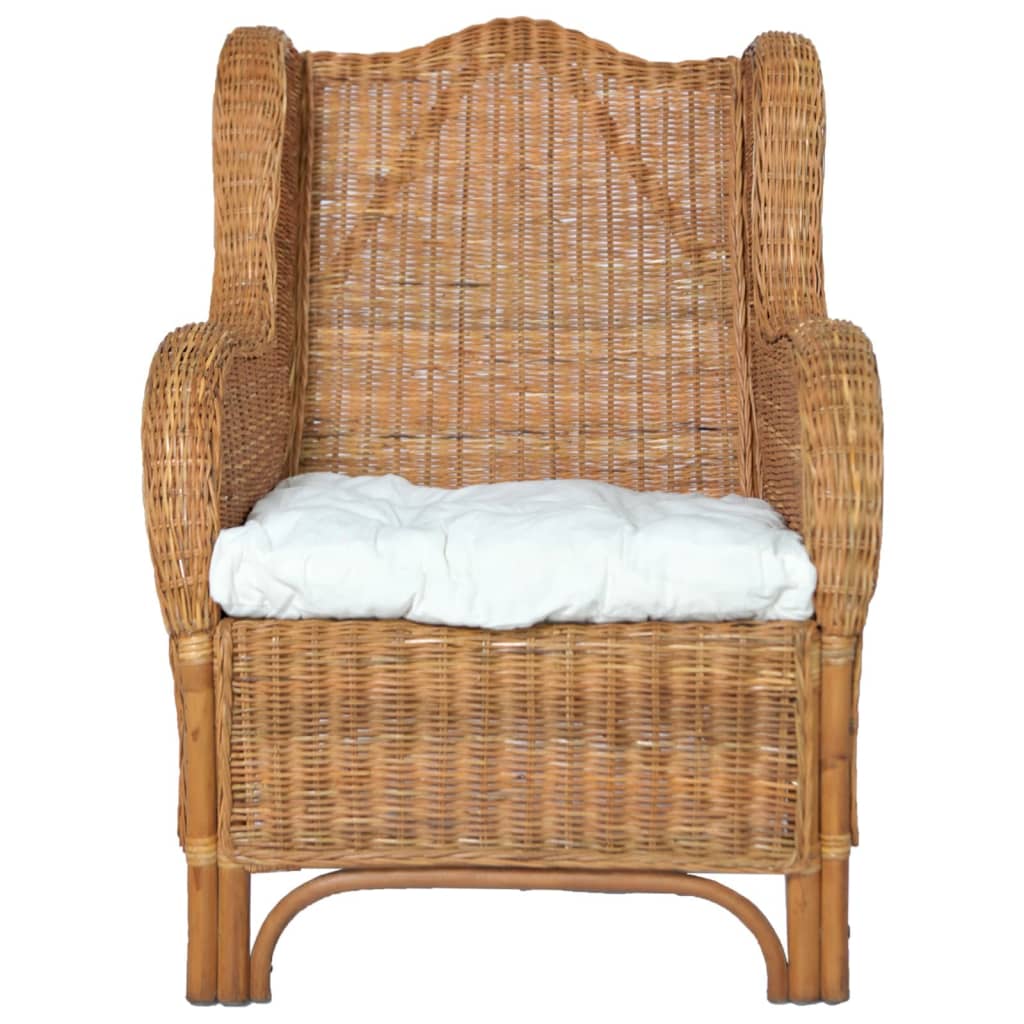 Sessel mit Kissen Hellbraun Natur-Rattan und Leinen