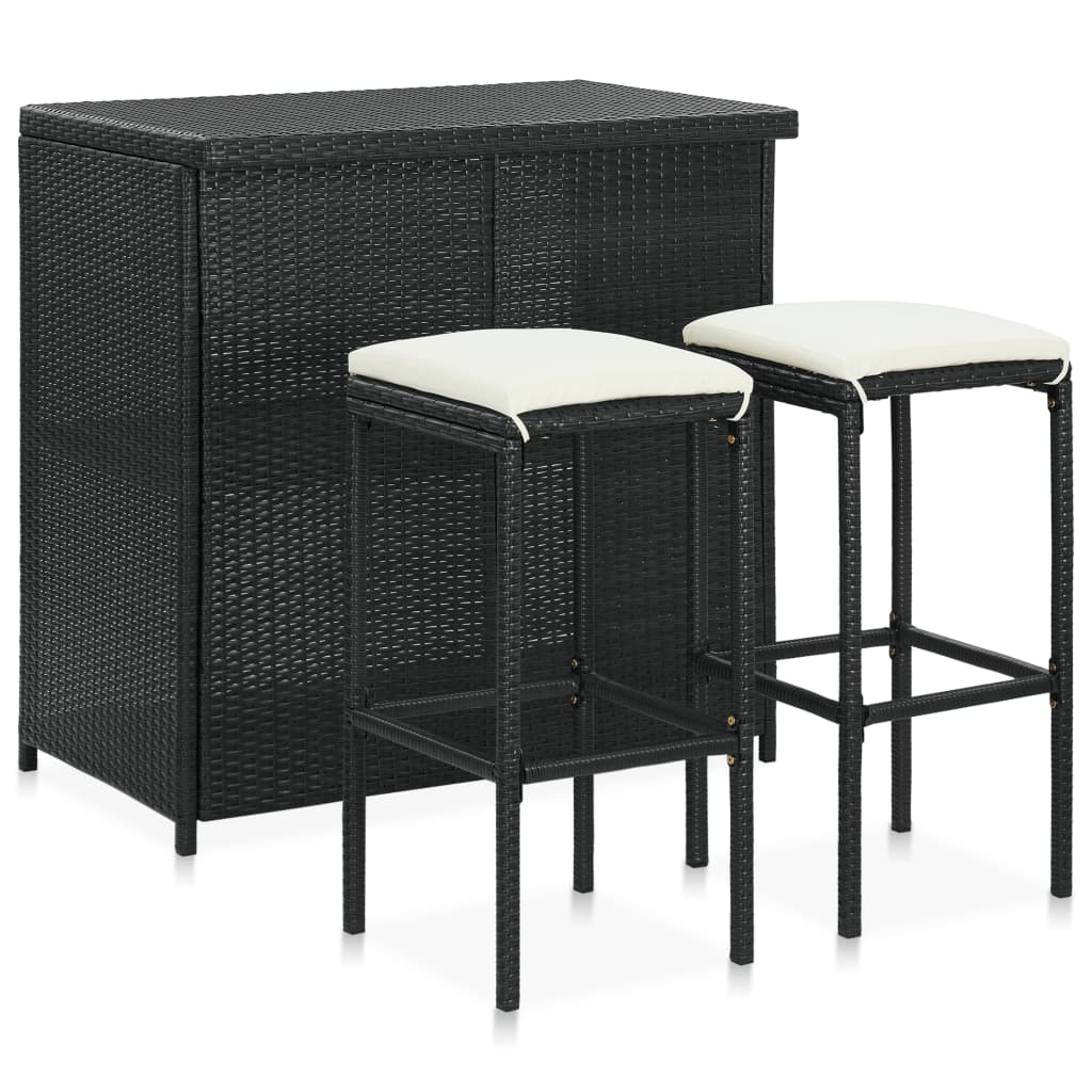 vidaXL 3-tlg. Bar Set Poly Rattan Schwarz