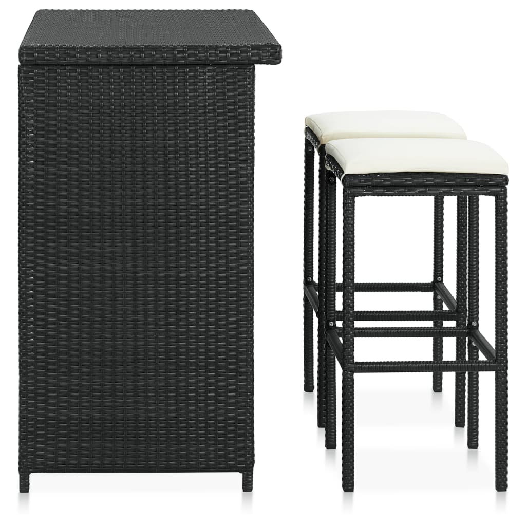 vidaXL 3-tlg. Bar Set Poly Rattan Schwarz