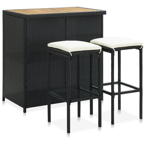 vidaXL 3-tlg. Bar-Set Poly Rattan Schwarz