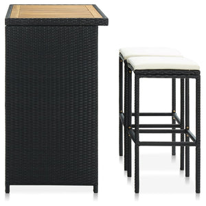 vidaXL 3-tlg. Bar-Set Poly Rattan Schwarz