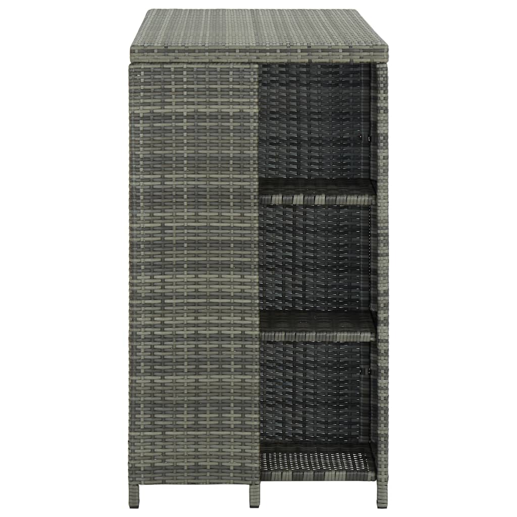 vidaXL Bartisch mit Regal Grau 120x60x110 cm Poly Rattan