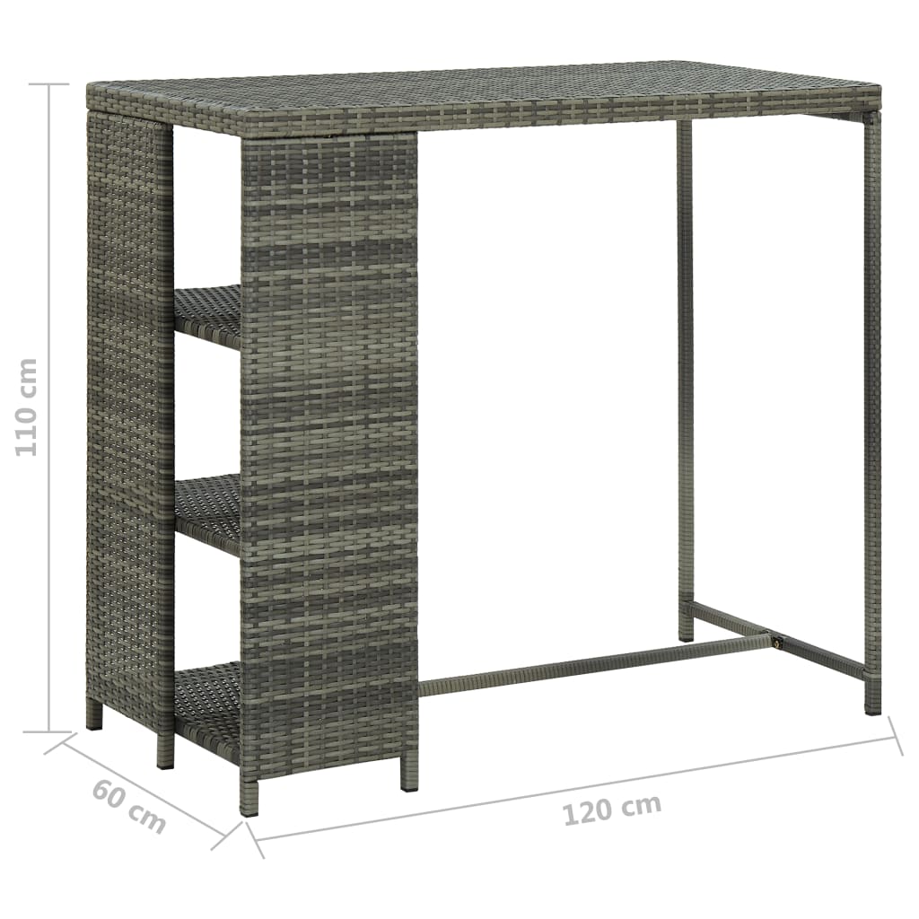 vidaXL Bartisch mit Regal Grau 120x60x110 cm Poly Rattan