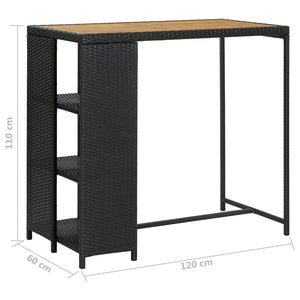 Bartisch mit Regal Schwarz 120x60x110 cm Poly Rattan