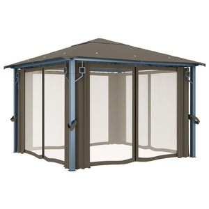 Pavillon mit Vorhang 300x300 cm Taupe Aluminium