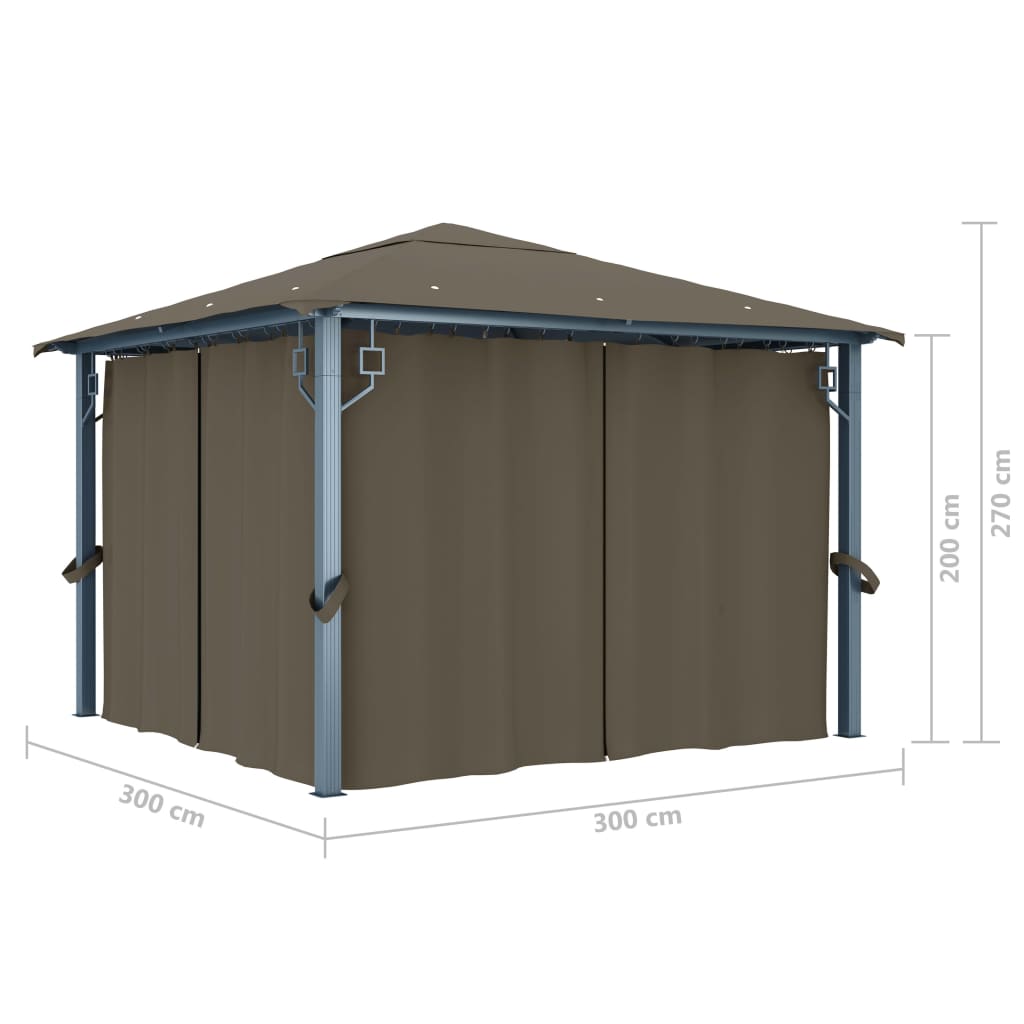 Pavillon mit Vorhang 300x300 cm Taupe Aluminium