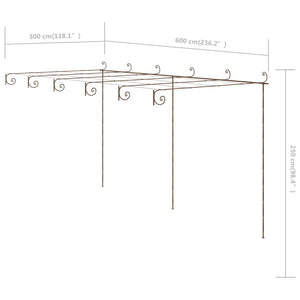 Garten-Pergola Antik-Braun 6x3x2,5 m Eisen