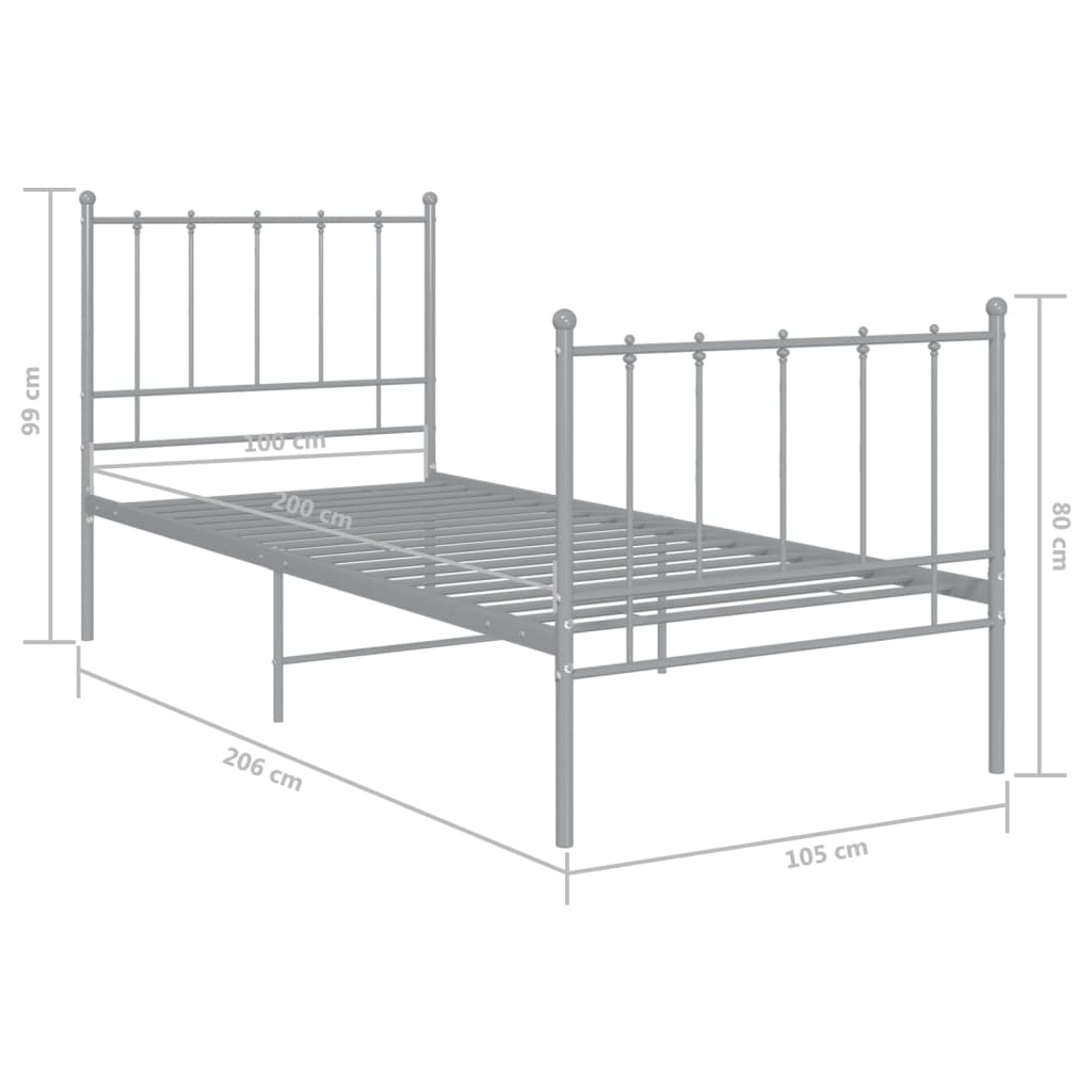 vidaXL Bett Grau Metall 100x200 cm