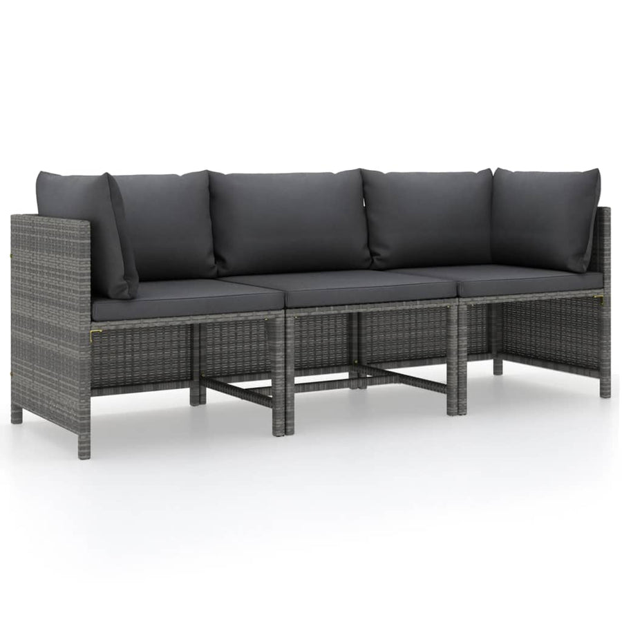 3-Sitzer-Gartensofa mit Kissen Grau Poly Rattan Stilecasa