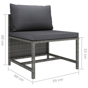 vidaXL 3-tlg. Garten-Sofagarnitur mit Kissen Grau Poly Rattan