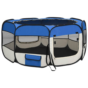 vidaXL Faltbarer Welpenlaufstall mit Tragetasche Blau 145x145x61 cm