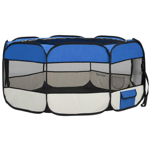 vidaXL Faltbarer Welpenlaufstall mit Tragetasche Blau 145x145x61 cm