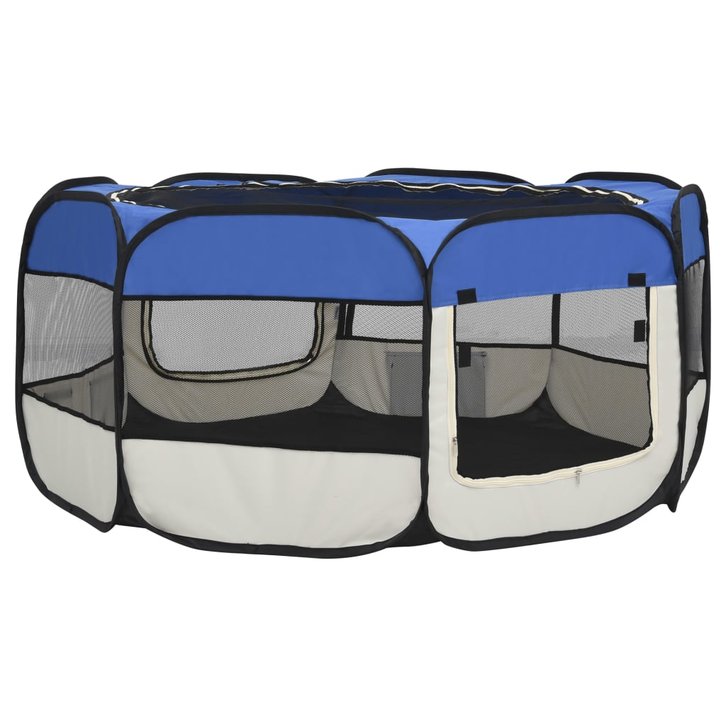 vidaXL Faltbarer Welpenlaufstall mit Tragetasche Blau 145x145x61 cm