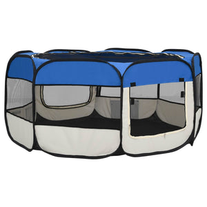 vidaXL Faltbarer Welpenlaufstall mit Tragetasche Blau 145x145x61 cm