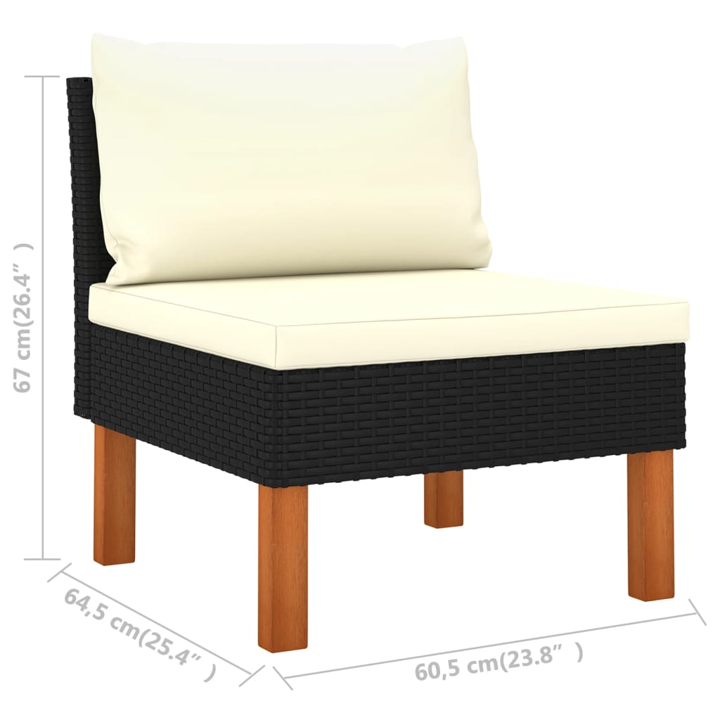 vidaXL Mittelsofa Poly Rattan und Eukalyptus Massivholz