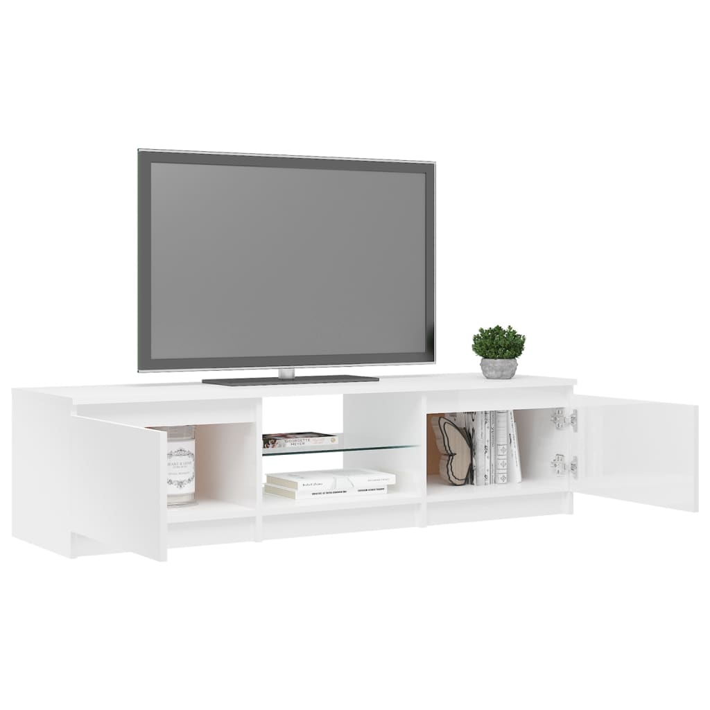 TV-Schrank mit LED-Leuchten Hochglanz-Weiß 140x40x35,5 cm