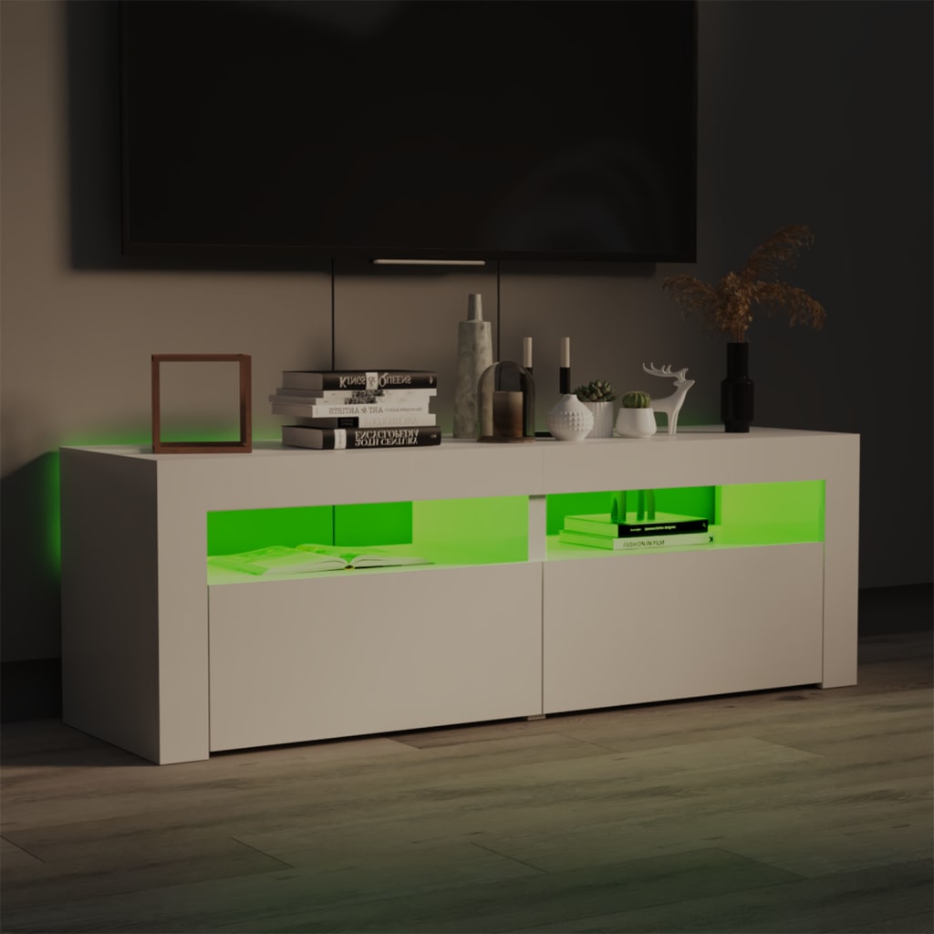 TV-Schrank mit LED-Leuchten Hochglanz-Weiß 120x35x40 cm Stilecasa