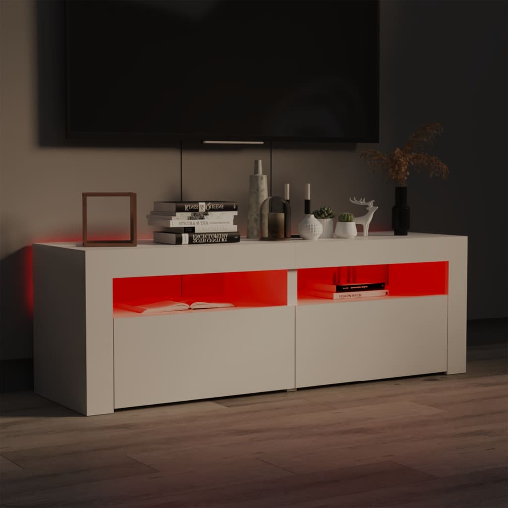 TV-Schrank mit LED-Leuchten Hochglanz-Weiß 120x35x40 cm Stilecasa