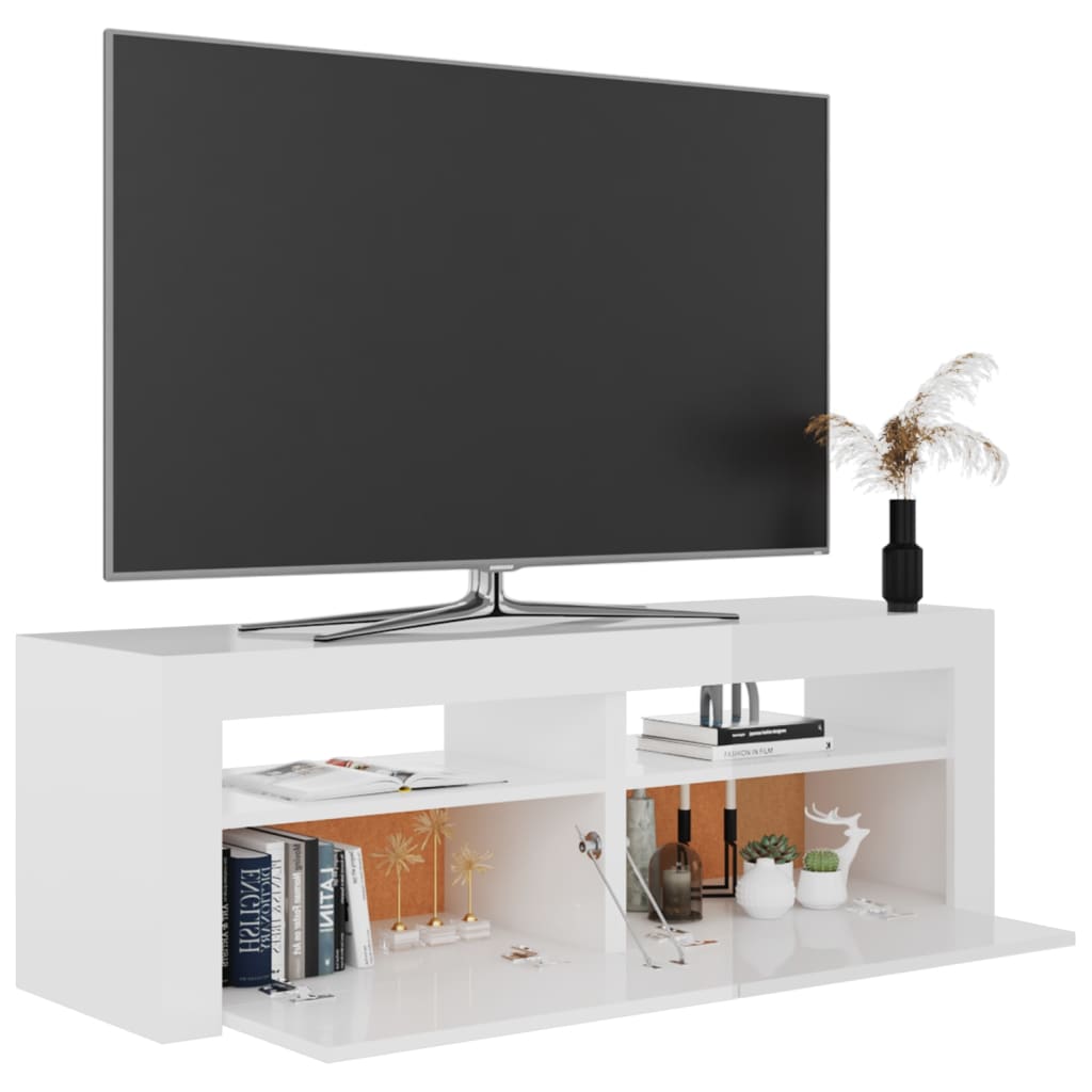 TV-Schrank mit LED-Leuchten Hochglanz-Weiß 120x35x40 cm Stilecasa