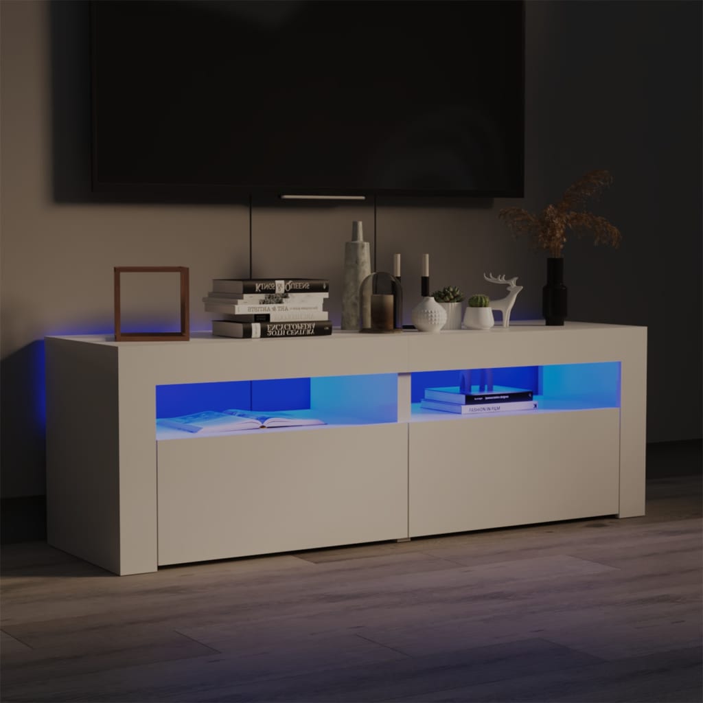 TV-Schrank mit LED-Leuchten Hochglanz-Weiß 120x35x40 cm Stilecasa