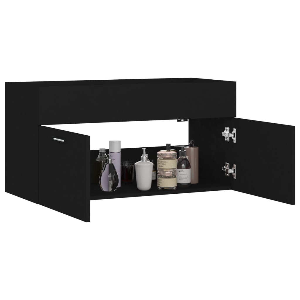 vidaXL Waschbeckenunterschrank Schwarz 90x38,5x46 cm Holzwerkstoff