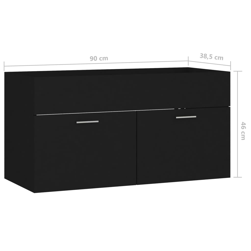 vidaXL Waschbeckenunterschrank Schwarz 90x38,5x46 cm Holzwerkstoff