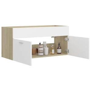 Waschbeckenunterschrank Weiß Sonoma-Eiche 100x38,5x46 cm