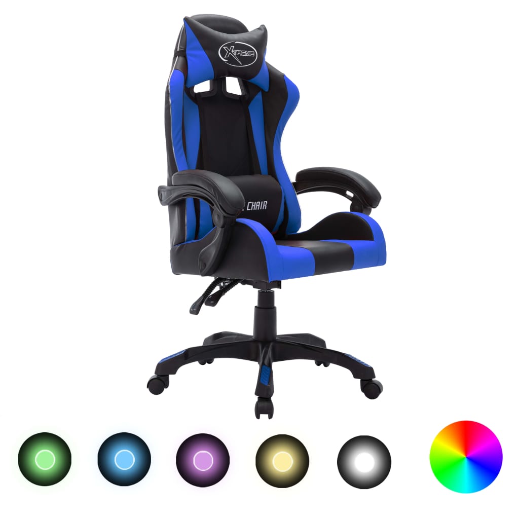 Gaming-Stuhl mit RGB LED-Leuchten Blau und Schwarz Kunstleder Stilecasa