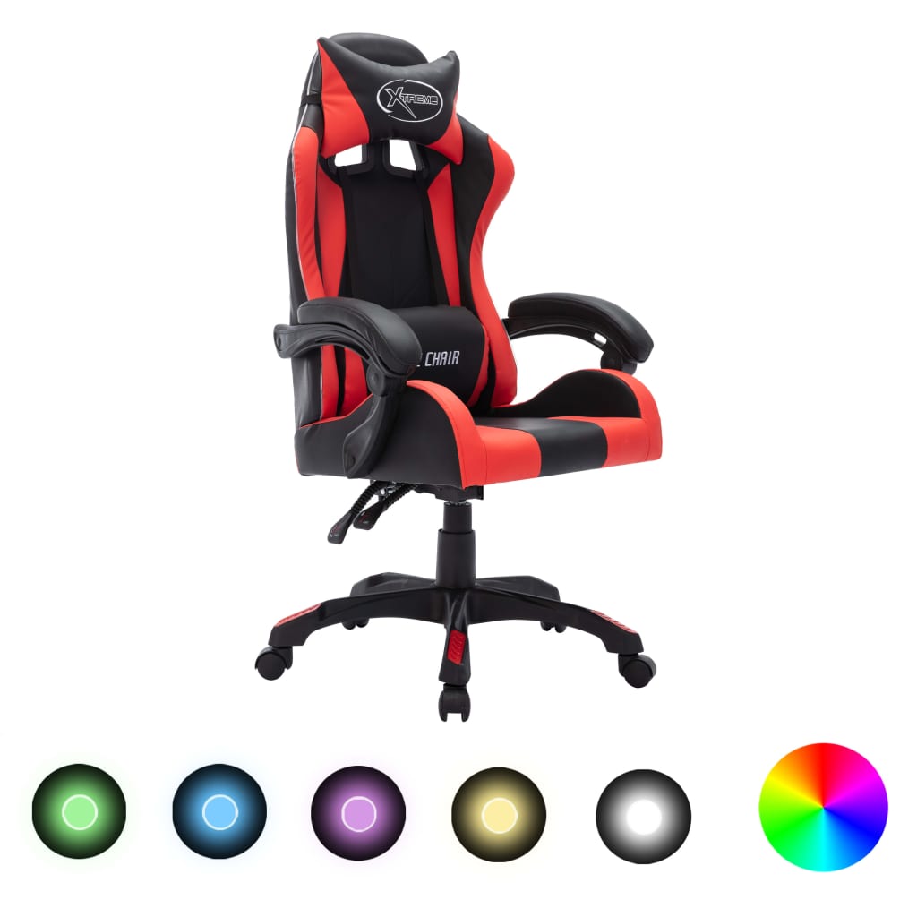 vidaXL Gaming-Stuhl mit RGB LED-Leuchten Rot und Schwarz Kunstleder