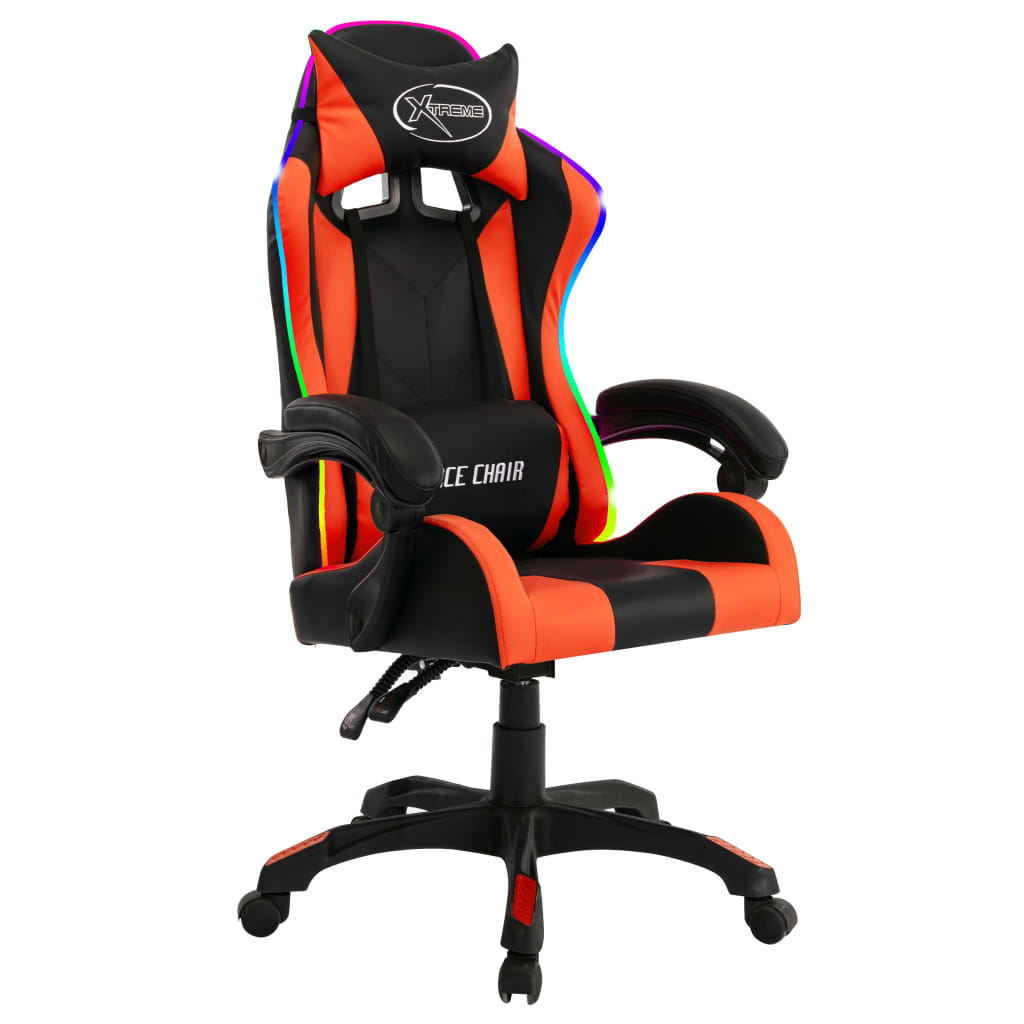 vidaXL Gaming-Stuhl mit RGB LED-Leuchten Orange und Schwarz Kunstleder