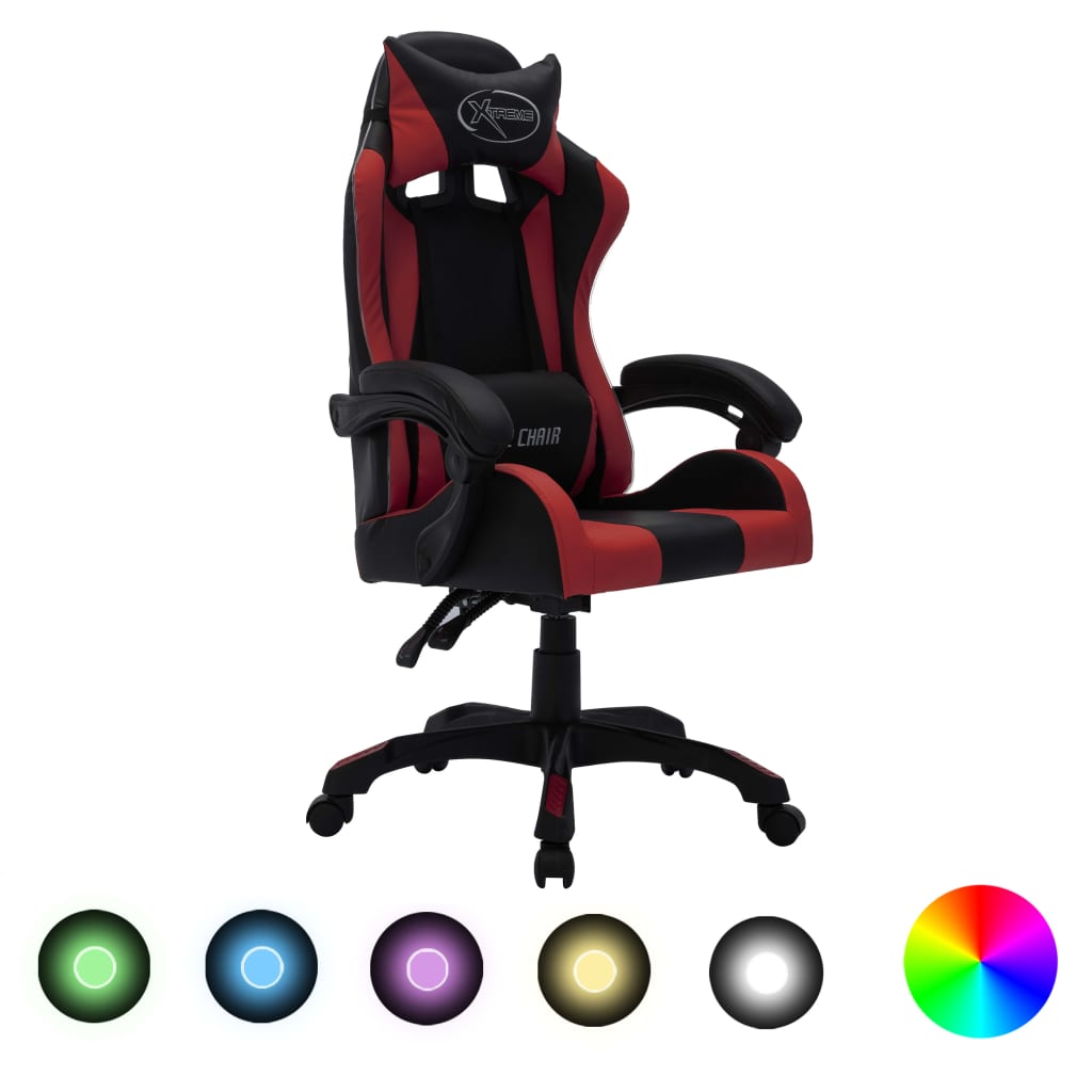 vidaXL Gaming-Stuhl mit RGB LED-Leuchten Weinrot Schwarz Kunstleder