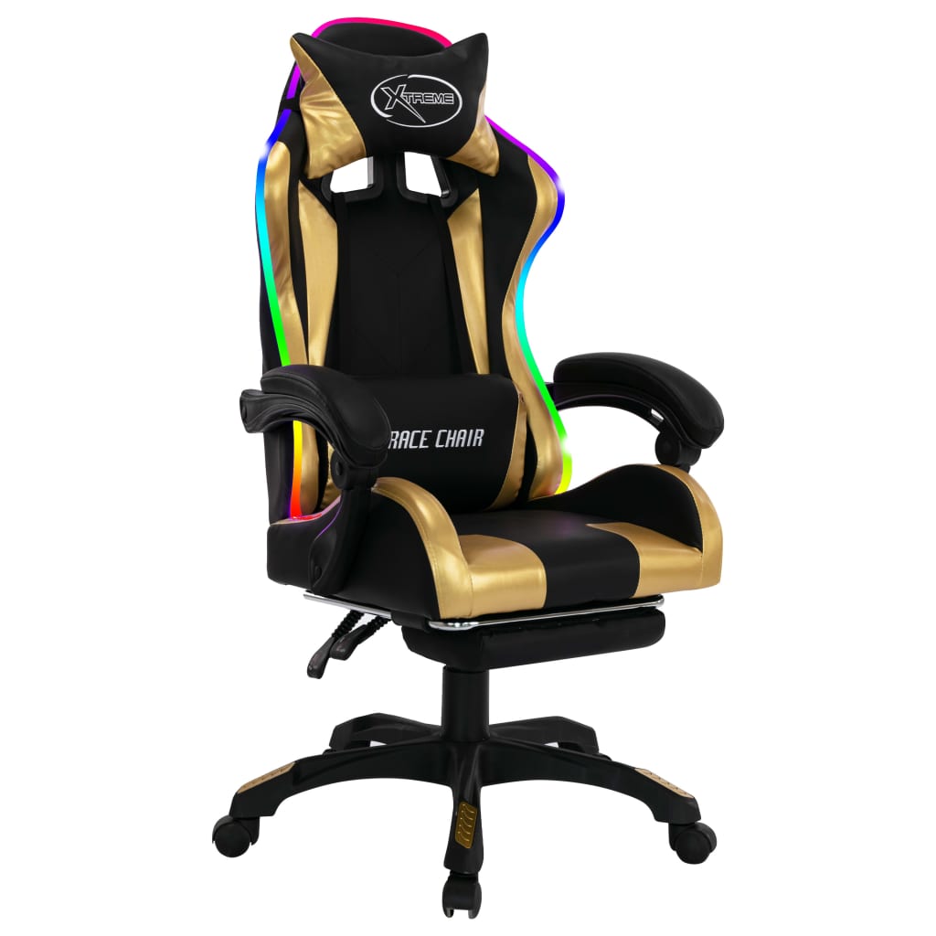 vidaXL Gaming-Stuhl mit RGB LED-Leuchten Gold und Schwarz Kunstleder