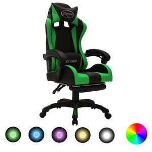 Gaming-Stuhl mit RGB LED-Leuchten Grün und Schwarz Kunstleder