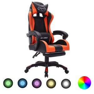 vidaXL Gaming-Stuhl mit RGB LED-Leuchten Orange und Schwarz Kunstleder