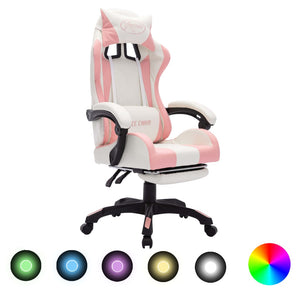 Gaming-Stuhl mit RGB LED-Leuchten Rosa und Weiß Kunstleder Stilecasa