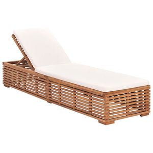 Sonnenliege mit Creme Kissen Teak Massivholz