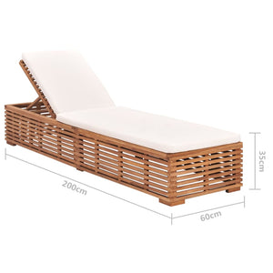 Sonnenliege mit Creme Kissen Teak Massivholz