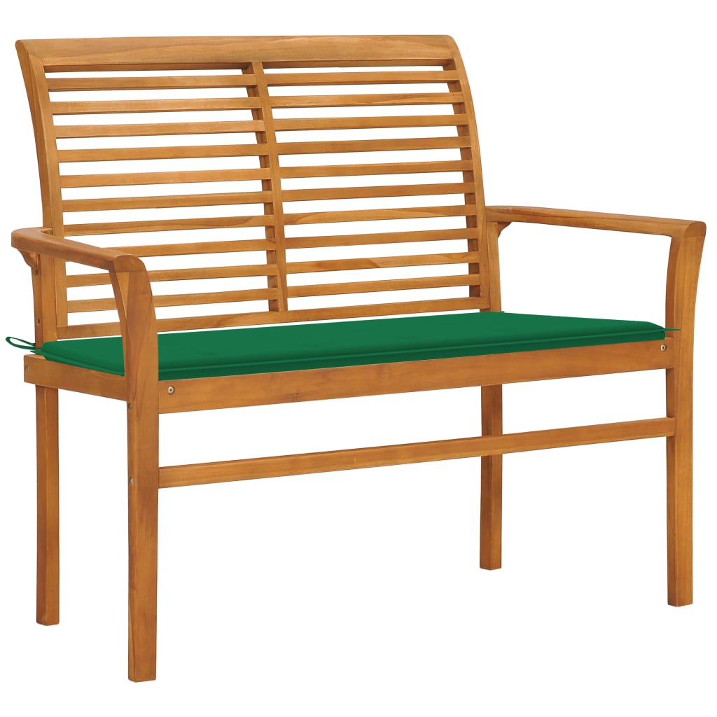 vidaXL Gartenbank mit Grüner Auflage 112 cm Massivholz Teak