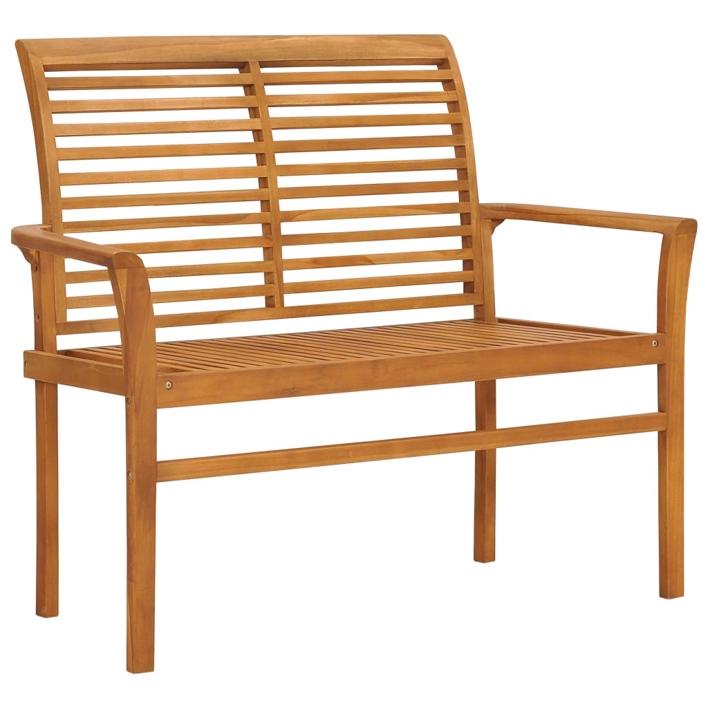 vidaXL Gartenbank Graue Karomuster-Auflage 112 cm Massivholz Teak