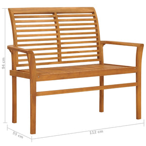 vidaXL Gartenbank Graue Karomuster-Auflage 112 cm Massivholz Teak