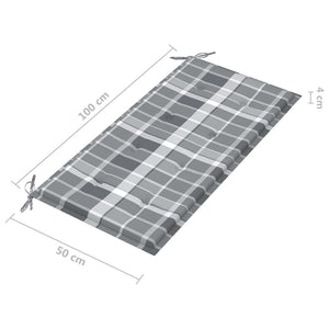 vidaXL Gartenbank Graue Karomuster-Auflage 112 cm Massivholz Teak