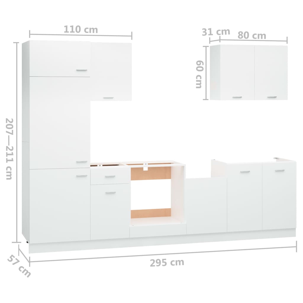 7-tlg. Küchenzeile Weiß Holzwerkstoff Stilecasa